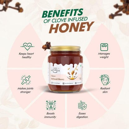 Clove Infused Honey | 100% Pure Honey | Wooden Spoon| Raw, Natural | Lab Tested Honey in Glass Bottle.