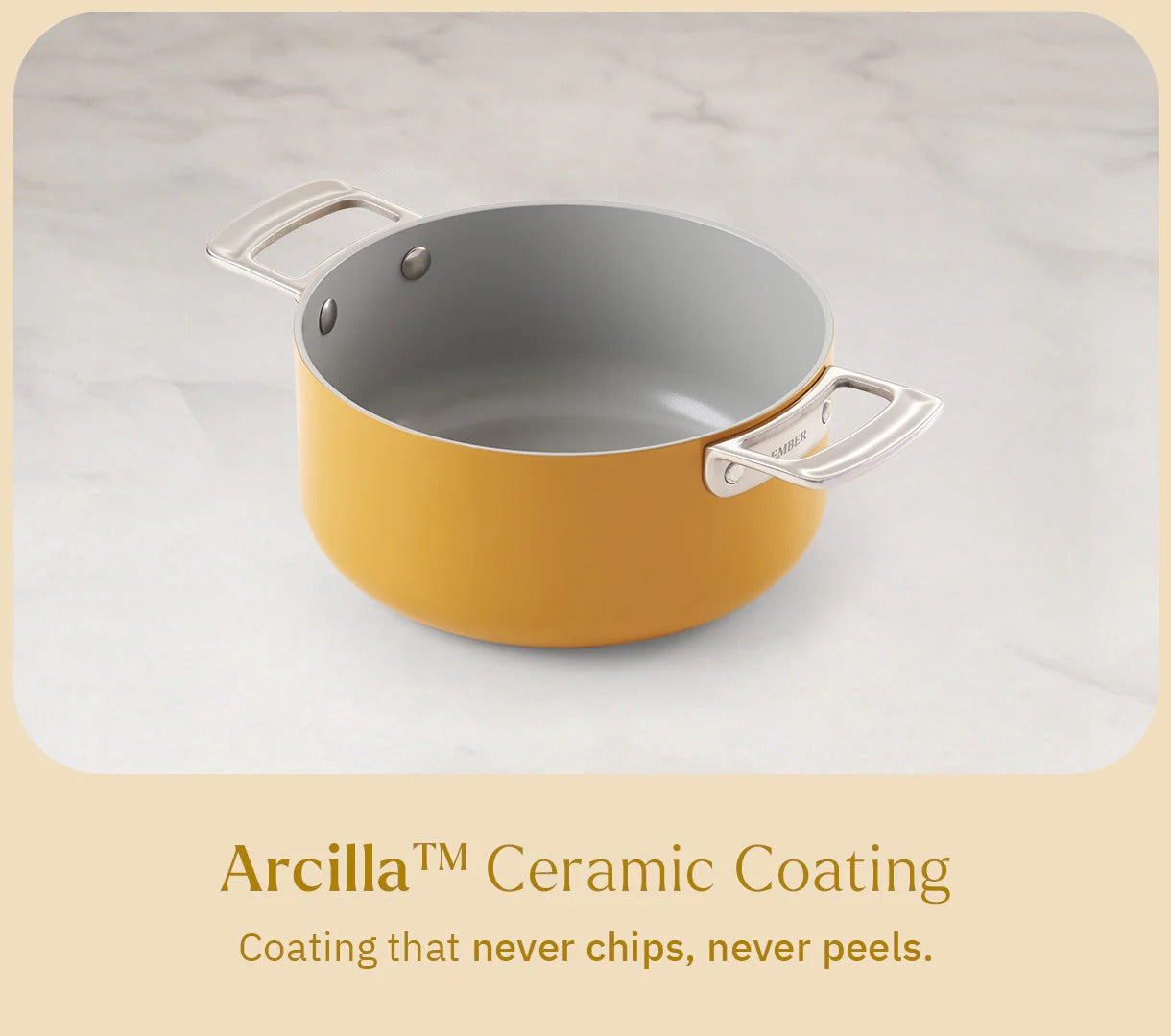 Ember Mini Dutch Oven 20cm with Glass Lid Benares Gold Stainless Steel Handle