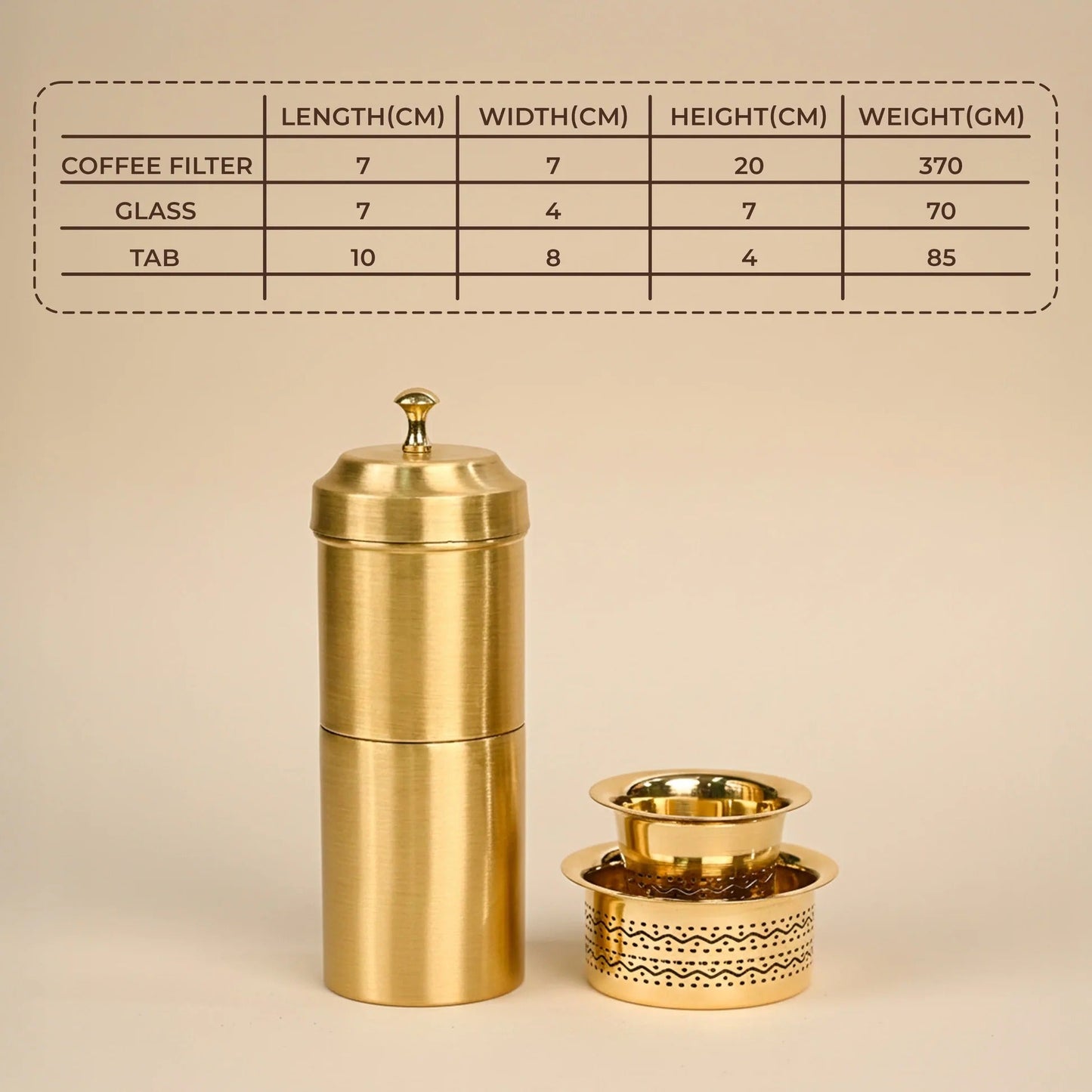 Artarium Brass Filter Coffee Set with Dabara Tumbler Traditional