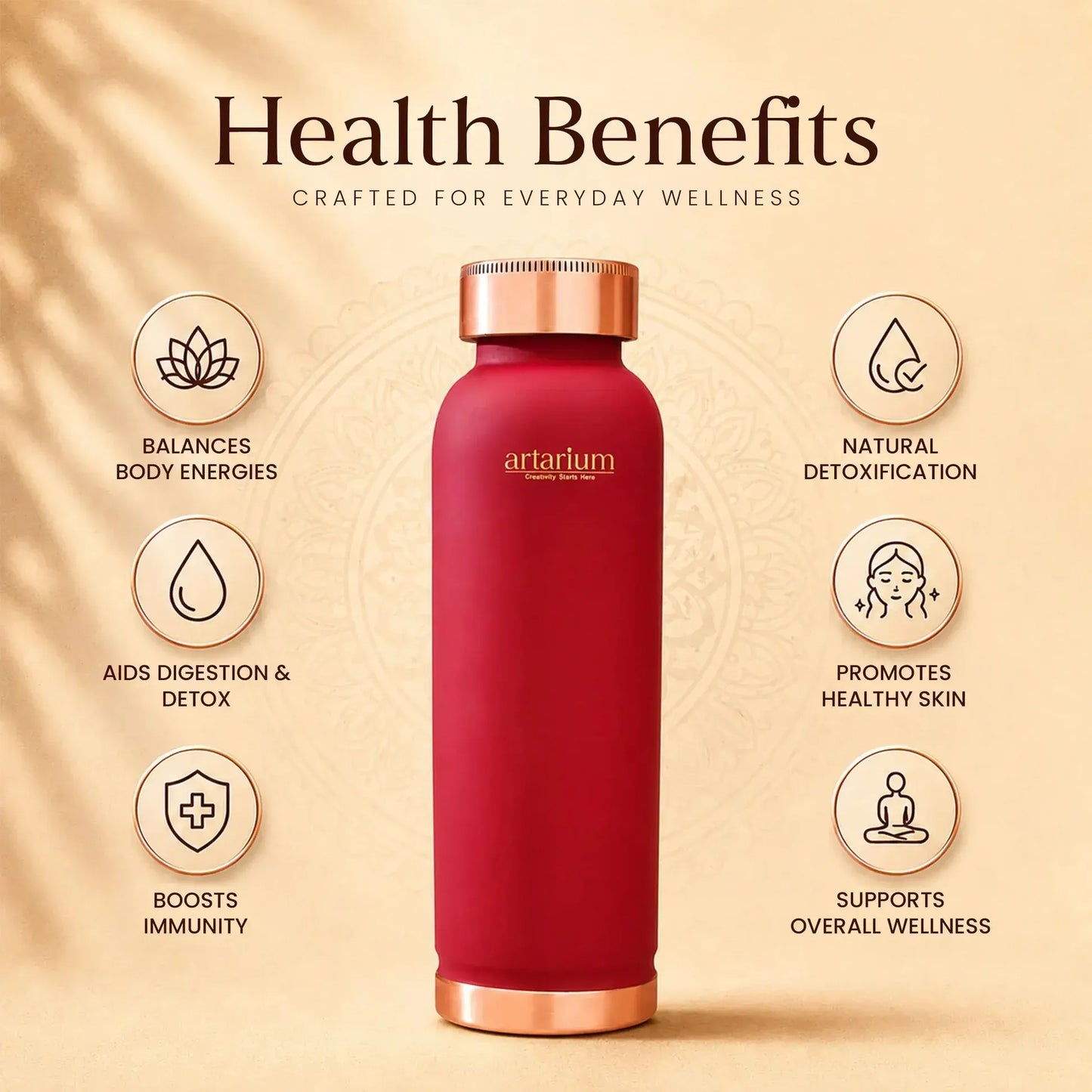 Artarium Plain Copper Water Bottle 1L