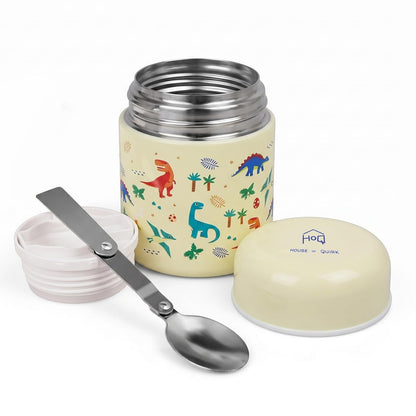 House of Quirk 304 Stainless Steel Baby Feeding Bowl with Spoon - Dinosaur Beige