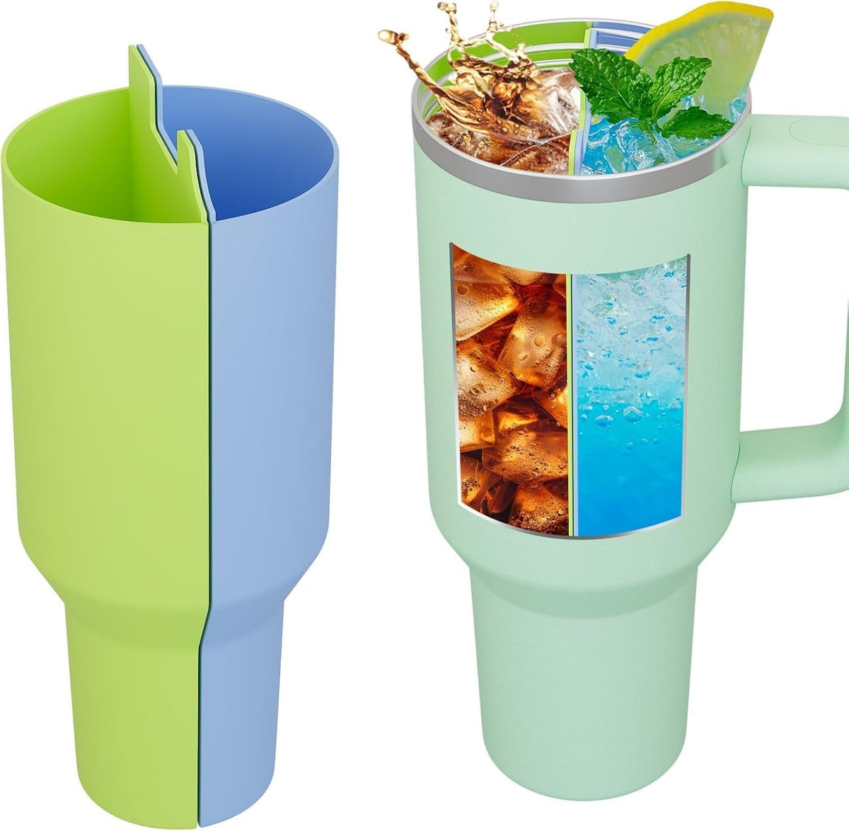 House of Quirk 2-in-1 Drink Separator Silicone Liner Compatible with Stanley Cup 1200ml - (Green/Blue)