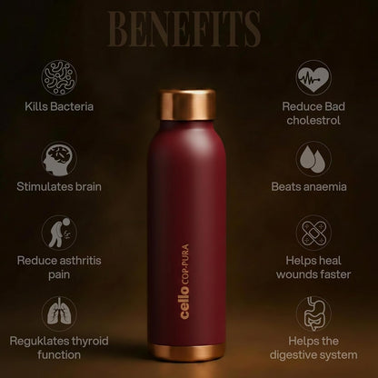 CELLO Evita Copper Water Bottle For Daily & Office Use 750 ml, Red