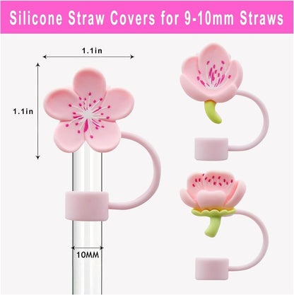 House of Quirk 4PCS Silicone Bow Straw Covers Cap - (Peach Blossom)