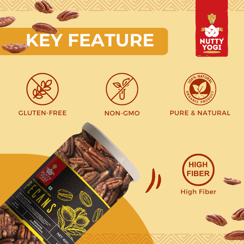"Nutty Yogi Pecans 450g | All Natural | No Preservatives | No Additives | Gluten Free | Vegan | Non GMO | Nuts Dry Fruits "