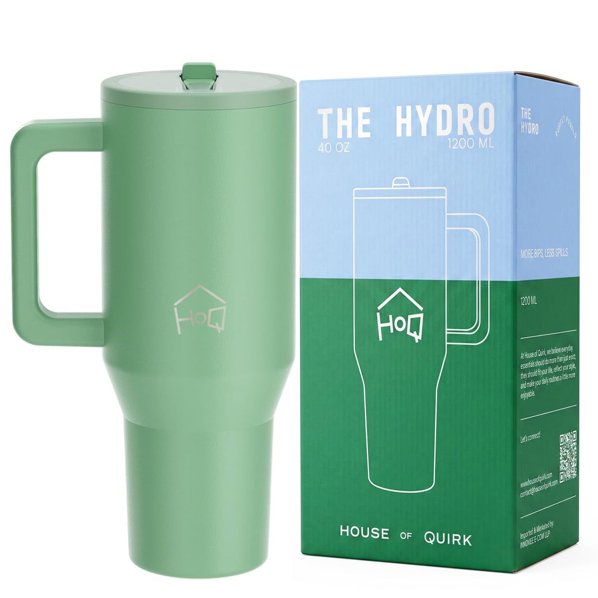 House of Quirk 1200ML Tumbler with Handle & Simple Flip Straw