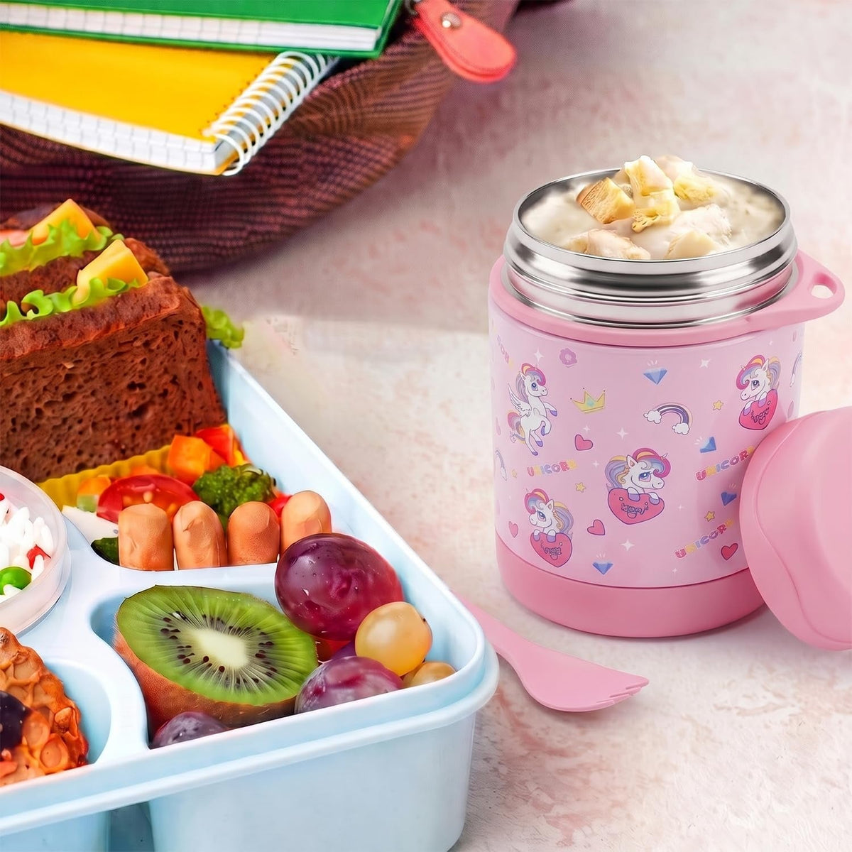 House of Quirk 304 Stainless Steel Baby Feeding Bowl with Spoon - Pink Unicorn