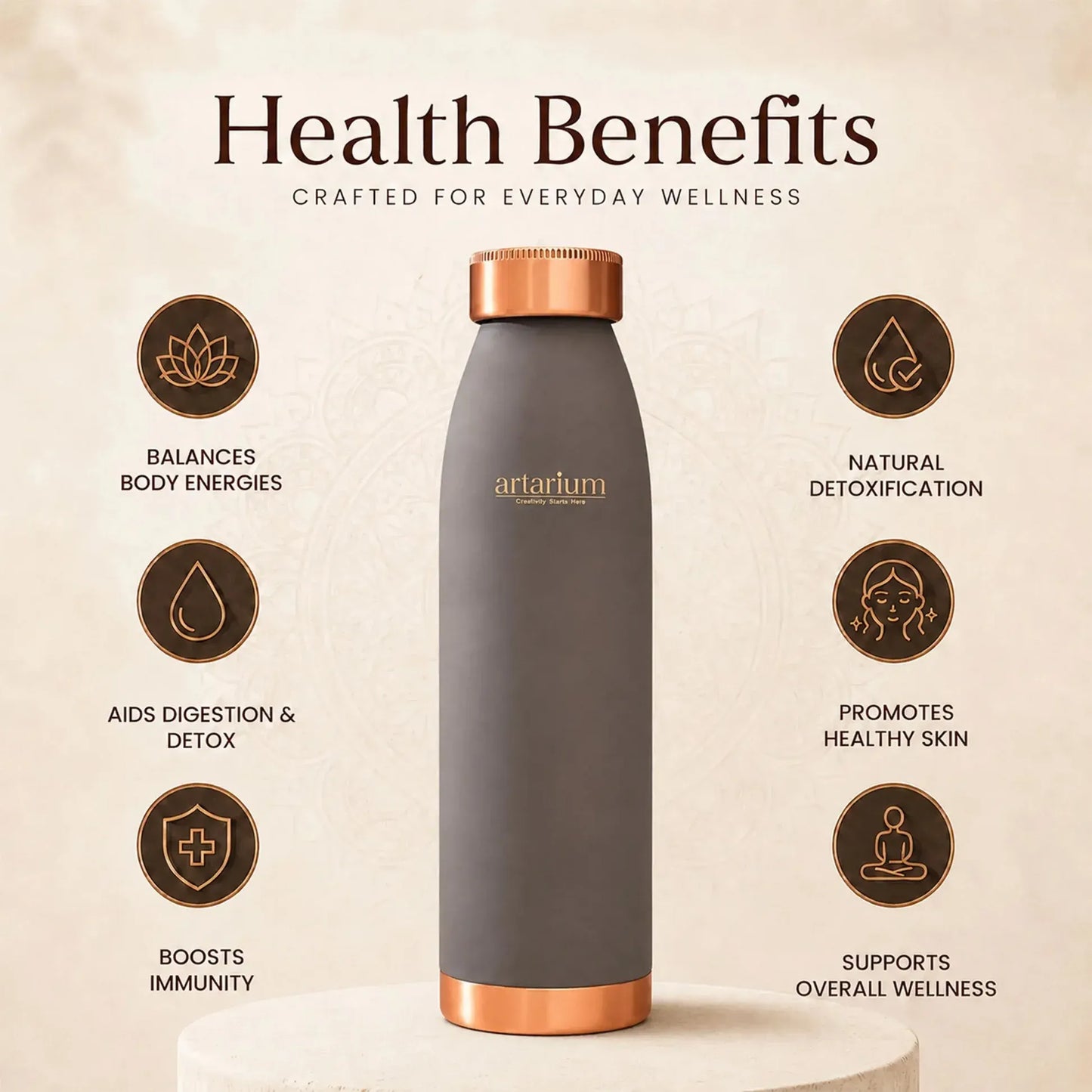 Artarium Eco-Friendly Plain Copper Water Bottle