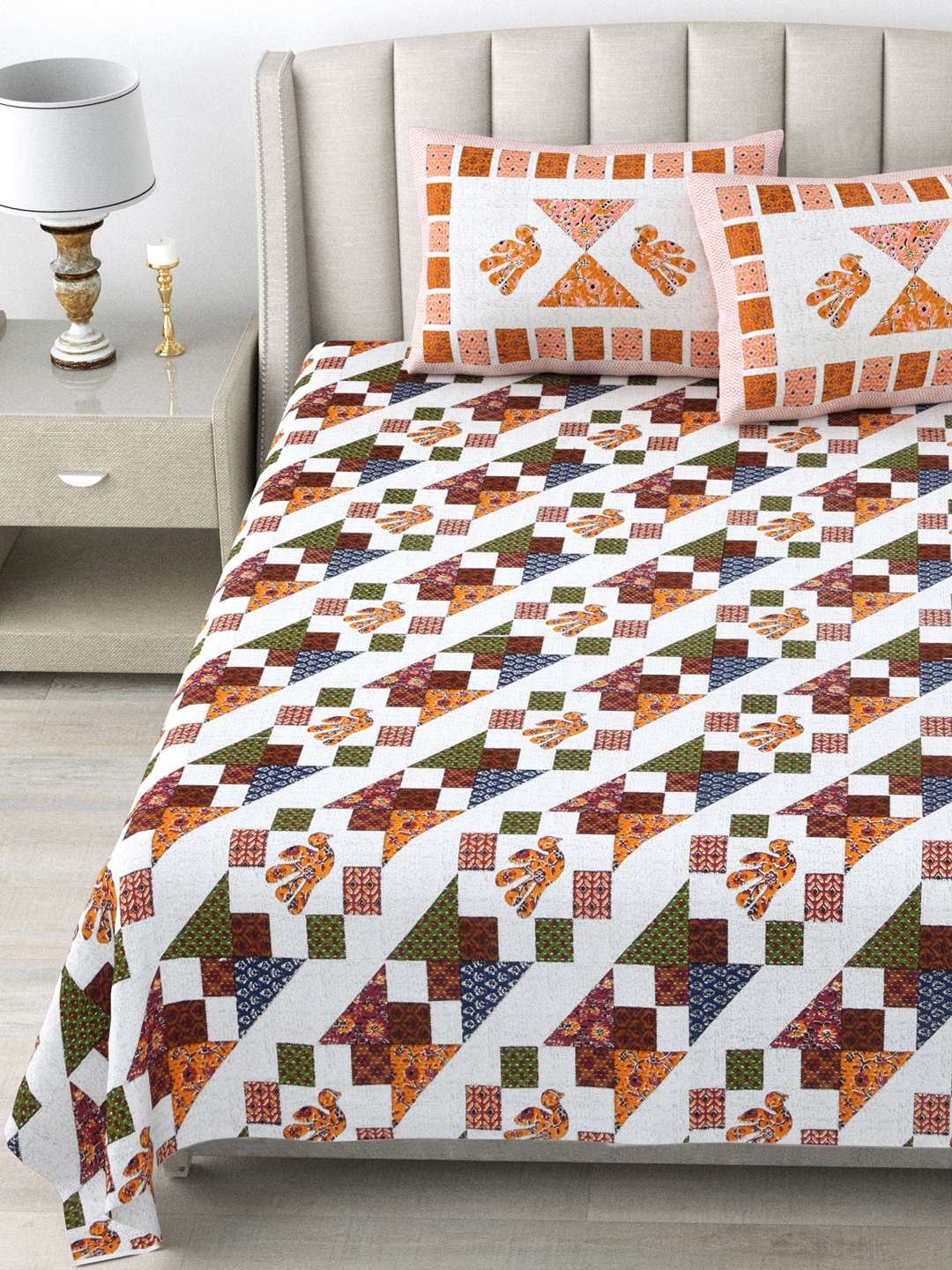 100% Pure Cotton Traditional Printed Bedsheet for Double Bed King Size Bedsheet with 2 Pillow Covers
