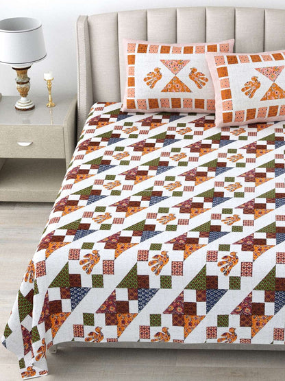 100% Pure Cotton Traditional Printed Bedsheet for Double Bed King Size Bedsheet with 2 Pillow Covers