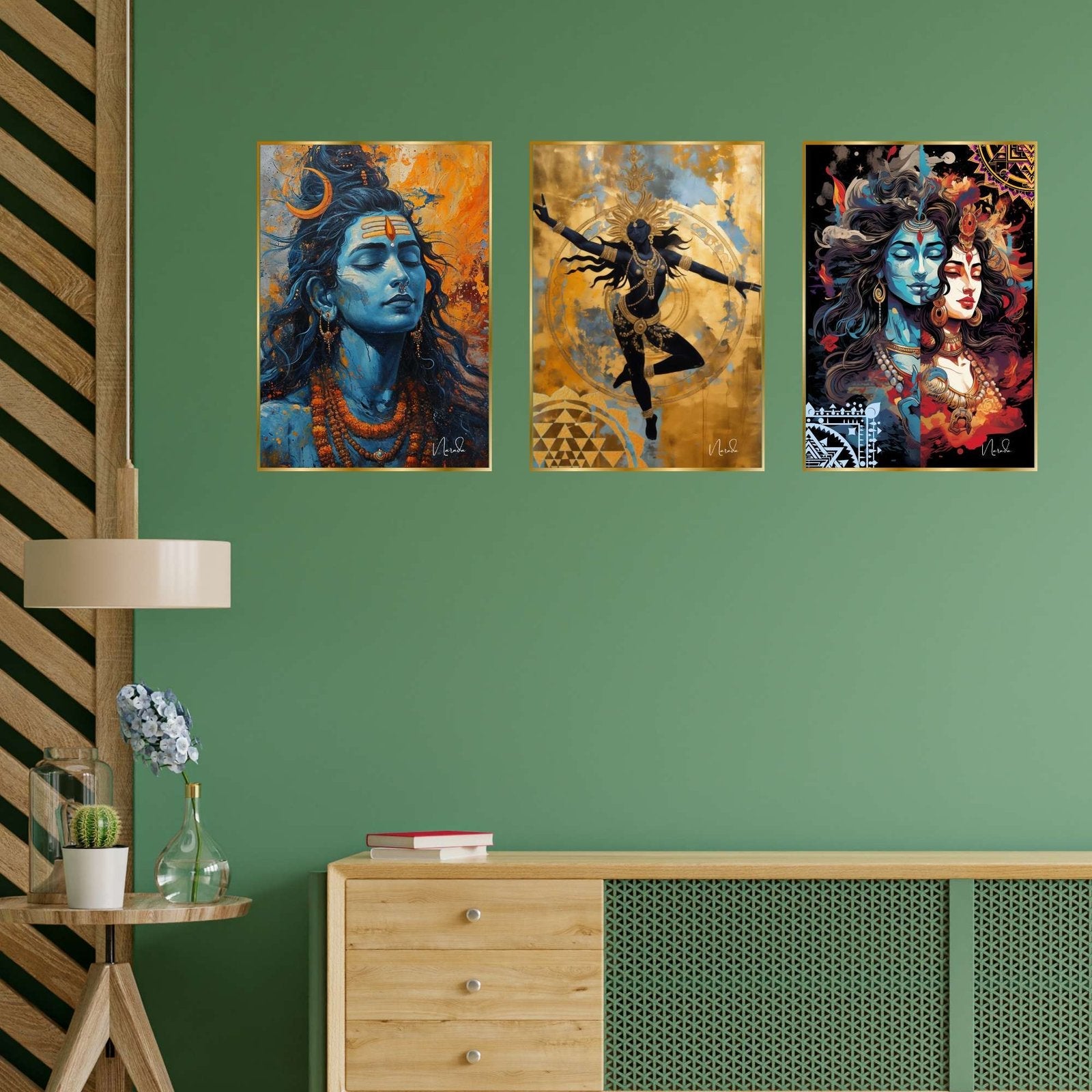 Set of Three Wall Paintings for Wall Dacoration Golden Framed Wall Paintings for Living Room & Bedroom Wall Art for Home Decoration & Office Wall Décor (18×12 inch CH-GD3-2)
