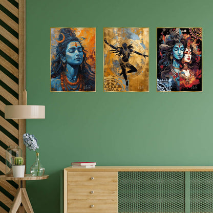 Set of Three Wall Paintings for Wall Dacoration Golden Framed Wall Paintings for Living Room & Bedroom Wall Art for Home Decoration & Office Wall Décor (18×12 inch CH-GD3-2)