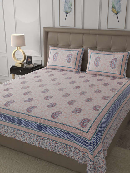 100% Pure Cotton Traditional Printed Bedsheet for Double Bed King Size Bedsheet with 2 Pillow Covers