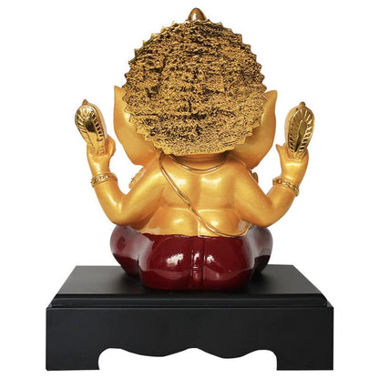 Svastika Red and Golden Meditating Lord Ganesh Idol