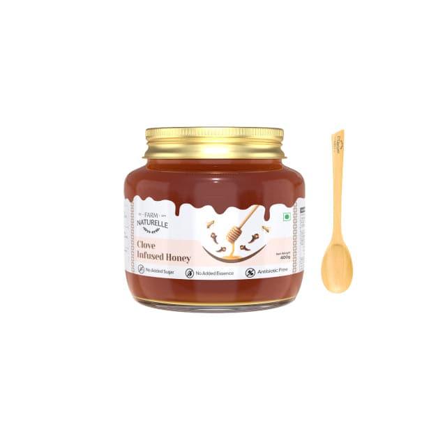 Clove Infused Honey | 100% Pure Honey | Wooden Spoon| Raw, Natural | Lab Tested Honey in Glass Bottle.