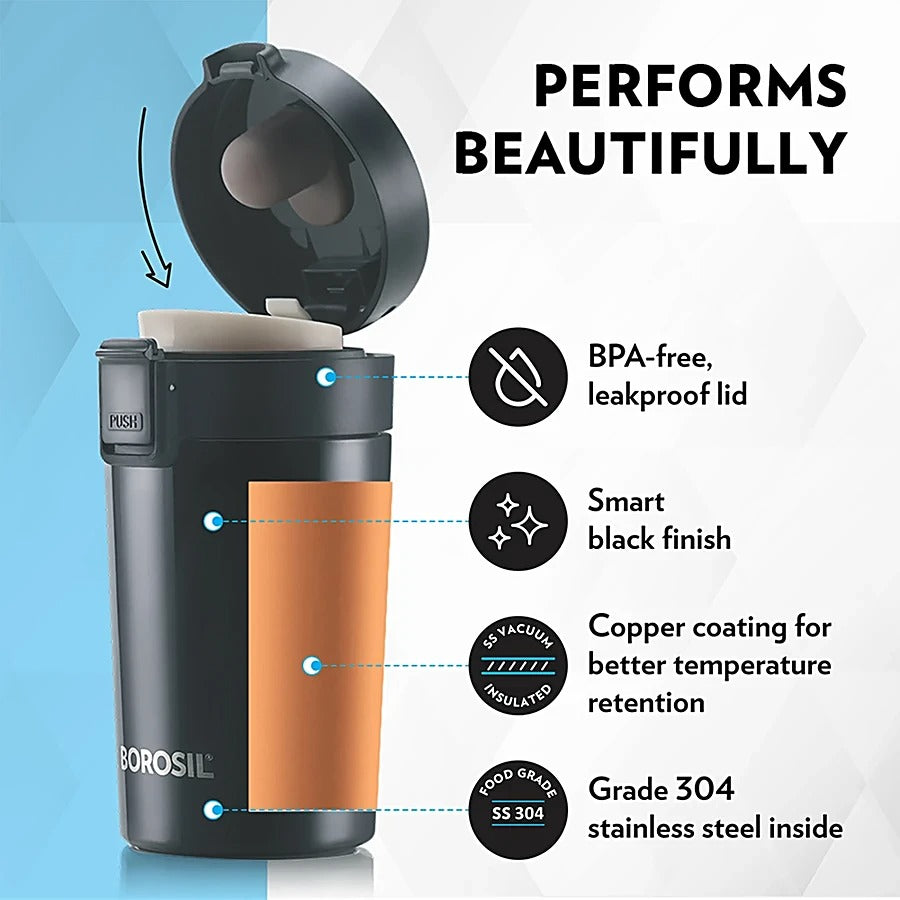 Borosil Hydra CoffeeMate Stainless Steel Vacuum Insulated Travel Mug 300ml