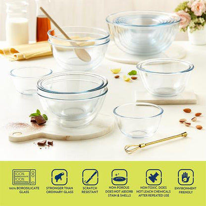 Borosil Serving & Mixing Bowl With Lid | 2 Piece Set (350 Ml Each)| Borosilicate Glass Bowl for Kitchen & Dinning