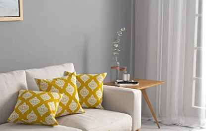 Urban Space Decorative Cotton Cushion Cover Set of 3 Cushion Covers for Sofa, Bedroom, Living Room Motif Mustard