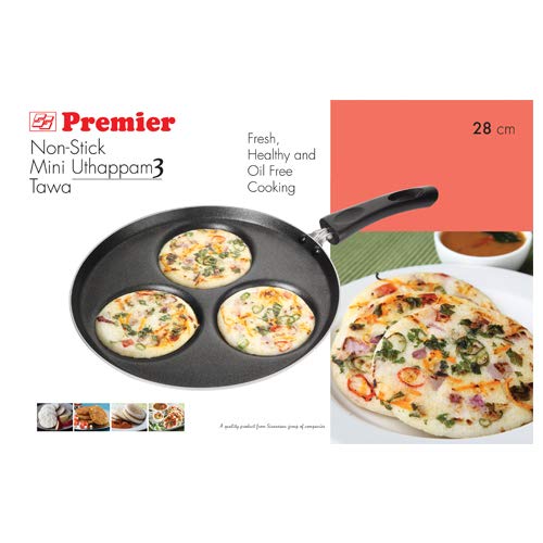 Premier Non Stick Omini Aluminium Uthappam 3 Tawa 28cm - 582 gms