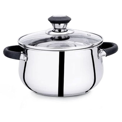 Praylady Stainless Steel Stock Pot with Glass Lid Ecstasy Series 3 Ply Base Stock Pot Size 18 cm Capacity