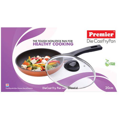 Premier Non Stick Diecast Frypan with Glass Lid 20cm Code-190500 - 900 gms