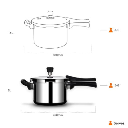 Arttdinox Stellar Stainless Steel Triply 3 Ltr Mirror Finish Pressure Cooker With Gasket