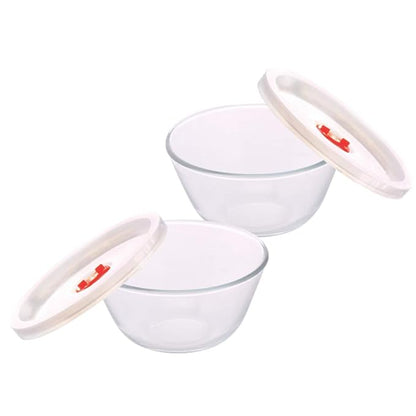 Borosil Glass Mixing & Serving Bowls With Lids | Oven & Microwave Safe Bowl | Set of 2 | 900 ml Each