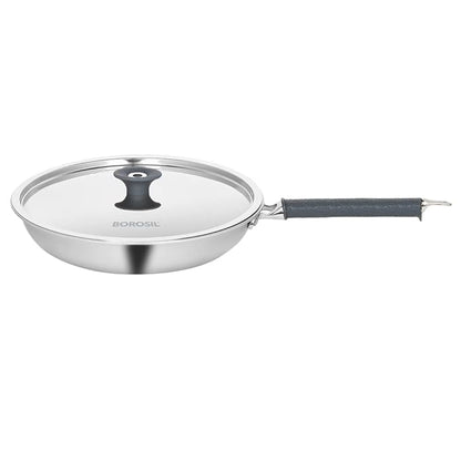 Borosil Cookfresh Tri-ply Stainless Fry Pan With Lid | Induction Friendly | 1.9 Litres | 24 Cm