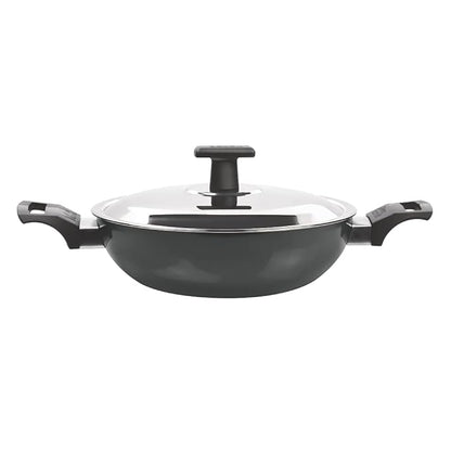 Milton Pro Cook Hard Anodized Kadhai With Stainless Steel Lid, 26 Cm / 3.4 Litre - 1900 gms