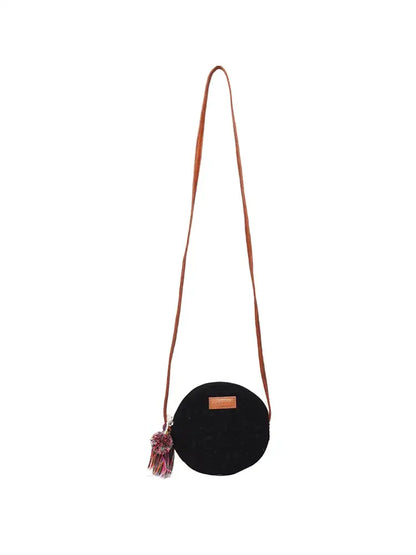 Astrid Round Textured Sling Bag For Girls With Zip Colour Grey