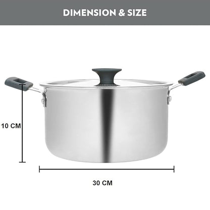 Borosil Cookfresh Tri-ply Stainless Steel Cook & Serve Casserole With Lid | Induction Friendly | 2.2 Litres | 18 Cm