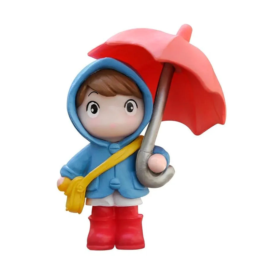 Satyam Kraft Resin 4 Pcs Miniature Cute Brother Sister Figurines with Open Umbrella
