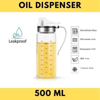 Femora Borosilicate Glass Oil Bottle Oil Dispenser & Stoppers With Chrome Finish Steel Handle  | 500 ml | Measuring Scale