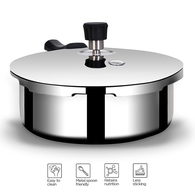 Arttdinox Stellar Stainless Steel Triply Mirror Finish Pressure Cooker With Gasket | Rivetless Handle | Induction & Gas Base | 3.5 Liters