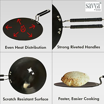 Savya Home Hard Anodized Roti Tawa With Handle 25 Cm Diameter Black Color