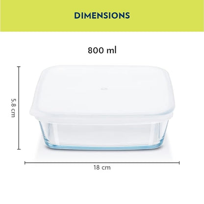 Borosil Square Glass Baking Dish With Lid | 800 Ml | Microwave Safe & Oven Safe | Clear