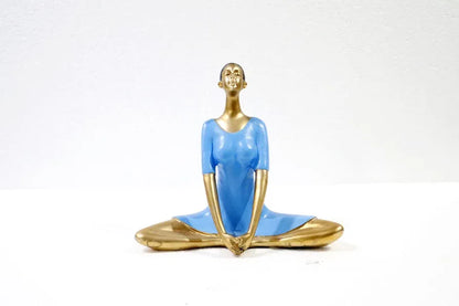 Jaipur Ace Yoga Lady Polyresin Face Up Blue Themed Statue Creative Abstract Design Art Figurine Yoga Lady (Blue Gold)