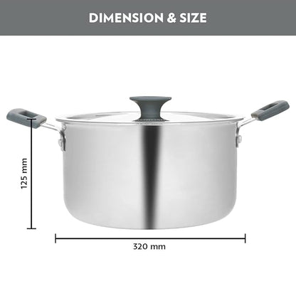Borosil Cookfresh Tri-ply Stainless Steel Cook & Serve Casserole With Lid | Induction Friendly | 2.8 Litres | 20 Cm