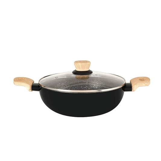 Bergner Bellini Plus Aura 5-layer Non-stick 22 Cm Kadai With Glass Lid | 2.9 Litres Kadhai
