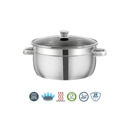 Vinod Bremen Stainless Steel Saucepot Set of 3 with Glass Lid | 2.5mm Thick Base | Riveted Sturdy Handle