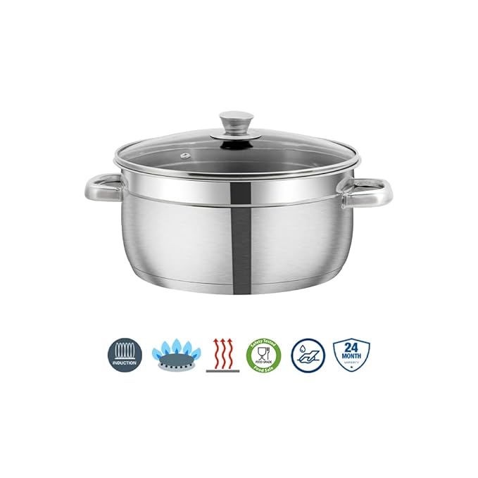 Vinod Bremen Stainless Steel Saucepot Set of 2 with Glass Lid | 2.5mm Thick Base | Riveted Sturdy Handle