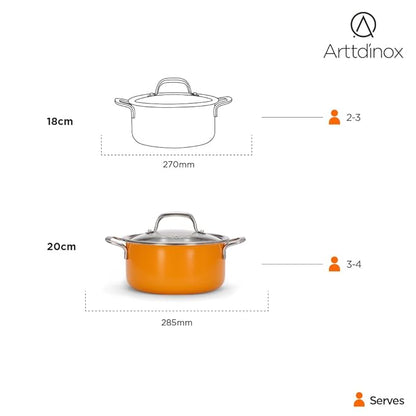 Arttdinox Vida Stainless Steel Triply Pot With Glass Lid for Biryani | 20 Cm | 3 Ltr | Rivetless Handle | Jindal Stainless