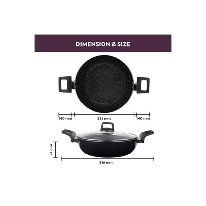 Borosil Granito Non-stick Fry Pan | Induction Friendly | Granite Finish | Pfoa-free | 28 Cm Diameter | Black