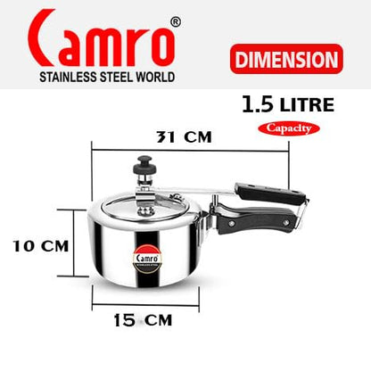 Camro Steel Pressure Cooker Steller 1.5 Liters Inner Lid Induction and Gas Stove Friendly