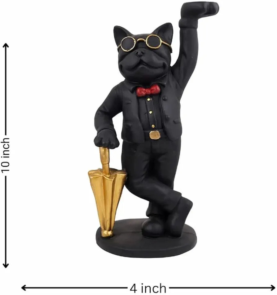 Premium French Bulldog Butler Statue with Golden Serving Tray & Umbrella, Resin Dog Figurine for Home Decor, Entryway Key Holder & Living Room Centerpiece 