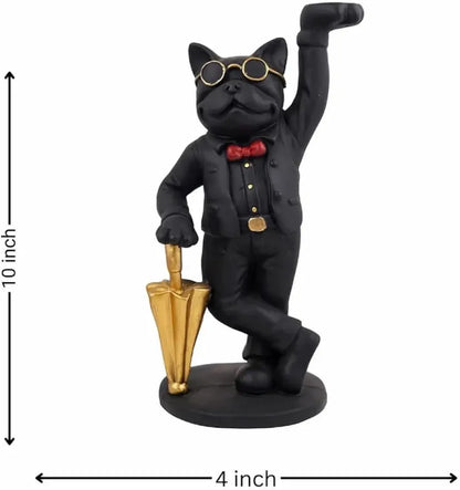 Premium French Bulldog Butler Statue with Golden Serving Tray & Umbrella, Resin Dog Figurine for Home Decor, Entryway Key Holder & Living Room Centerpiece 