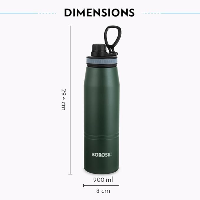 Borosil Hydra Gosports Stainless Steel 900 Ml Water Bottle