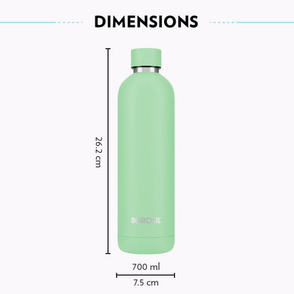 Borosil Hydra Pacific Stainless 700 Ml Insulated Water Bottle | Blue Stainless Steel Bottle | Double Wall Vacuum Insulation | 12 Hours Hot & Cold