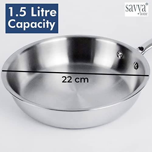 Savya Home Triply Stainless Steel Frying Pan 22 Cm 1.5 L Stove & Induction Cookware