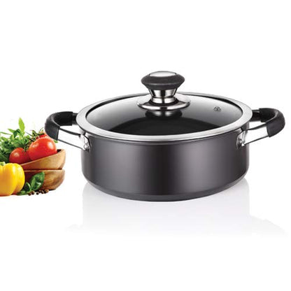 Premier Hard Anodised Trendy Black Casserole Cook&Serve with Glass Lid 20cm Code-109040 - 1098 gms